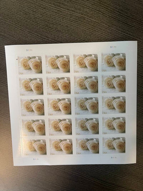 White Wedding Roses Commemorative Stamp Sheet, MNH