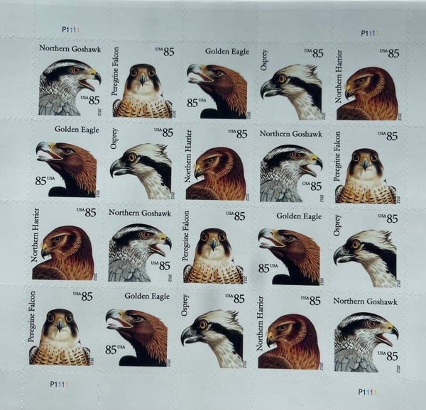 2012 BIRDS of Prey Stamp Sheet of 20 Denominated at .85 each
