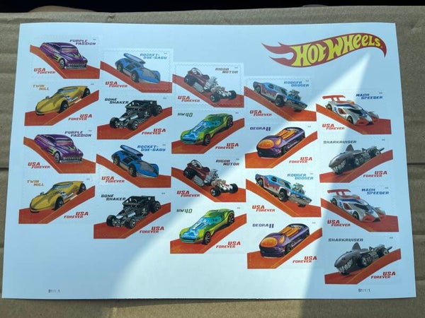 2018 HOT Wheels- 50th Anniversary Pane/Sheet of 20 Forever stamps MNH