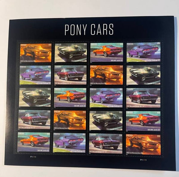 PONY CARS Stamp Sheet (20) Muscle Cars/Hot Rods, MNH