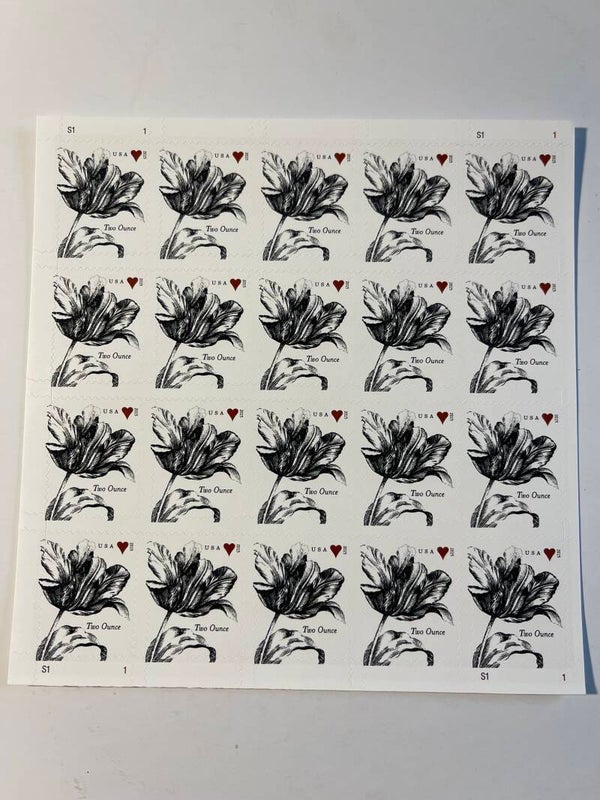 Vintage Tulip & Heart Wedding Series - 2 Ounce Stamp Sheet (20), MNH