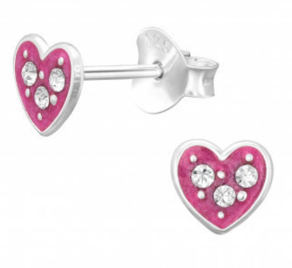 Kinderoorbellen zilver roze hartje