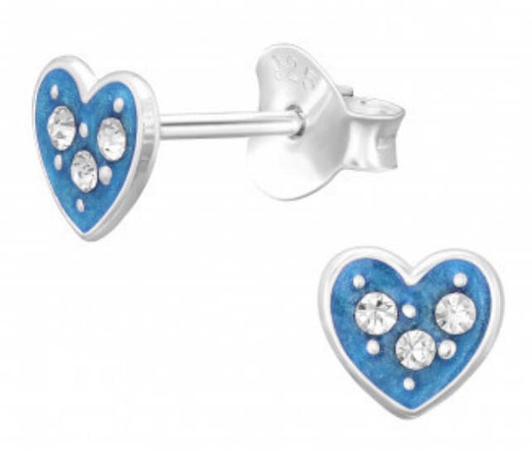 Kinderoorbellen zilver blauwe hartjes