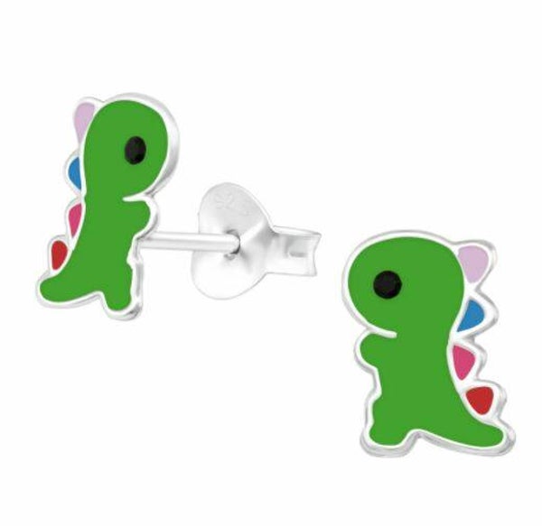 Kinderoorbellen zilver dino groen