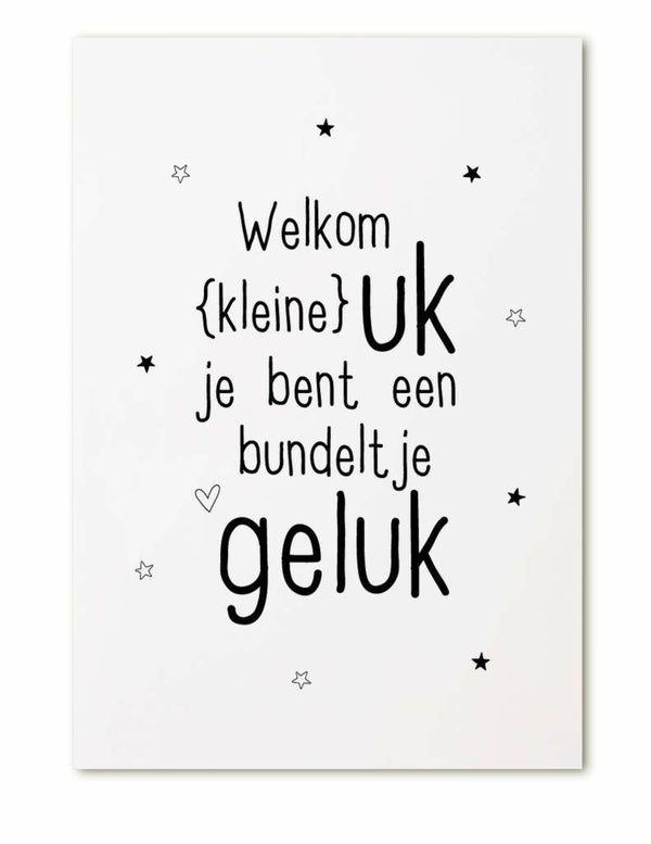 Wenskaart Welkom kleine uk, je bent een bundeltje geluk