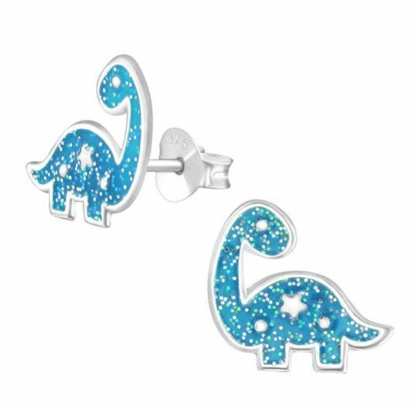 Kinderoorbellen zilver dino blauw