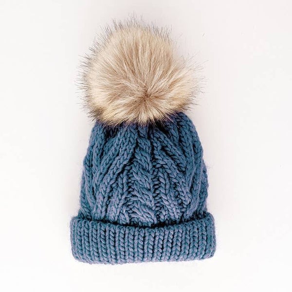 Kindermuts met pompom blauw