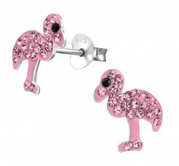 Kinderoorbellen zilver flamingo