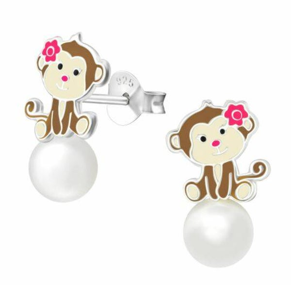 Kinderoorbellen zilver aapje