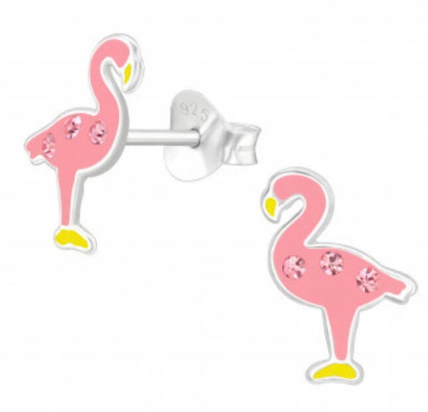 Kinderoorbellen zilver flamingo
