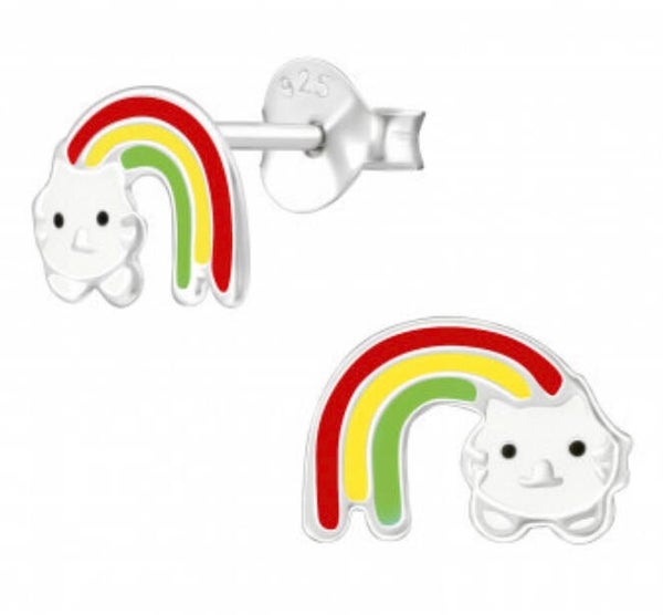 Kinderoorbellen zilver regenboog poes