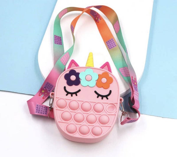 Unicorn pop it bag roze