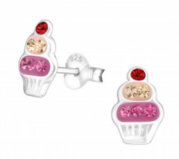 Kinderoorbellen zilver cupcakes