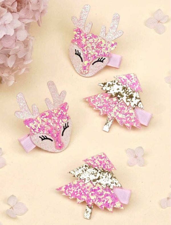 4 glitter speldjes Kerst