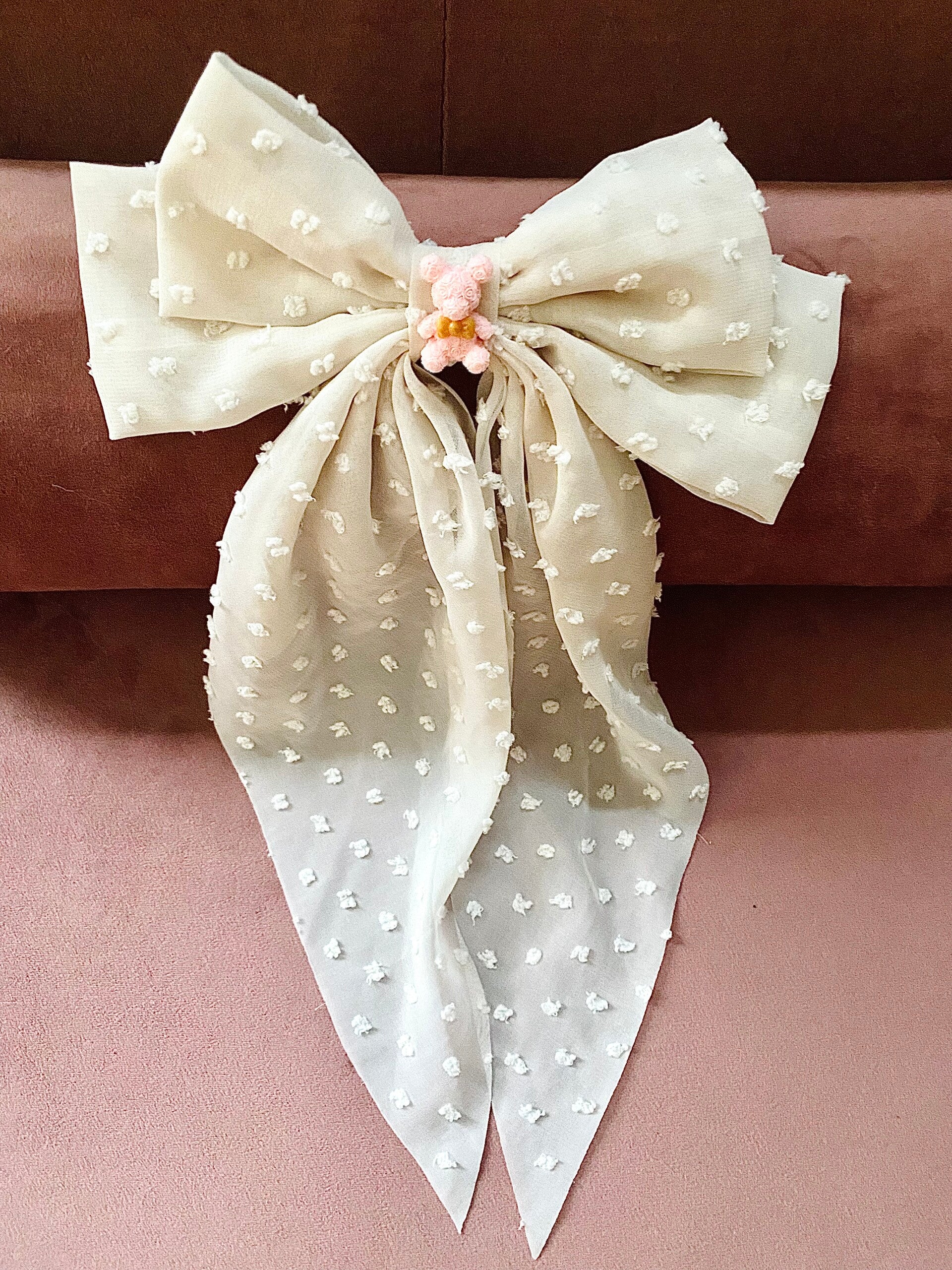 Grote haarstrik ecru