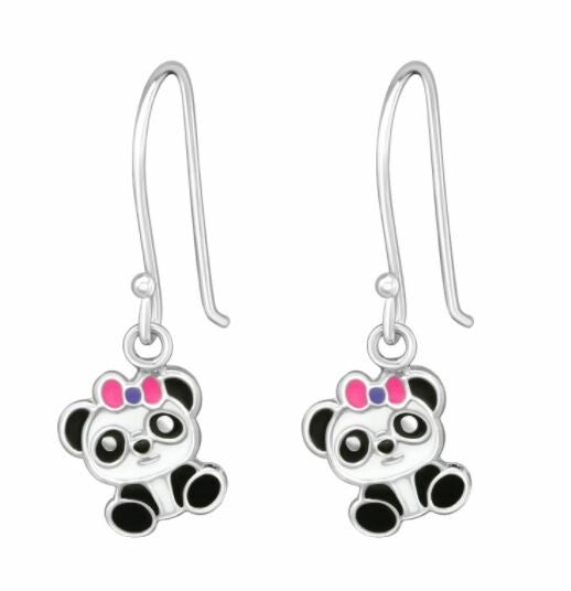 Kinderoorbellen zilver pandabeer hangertjes