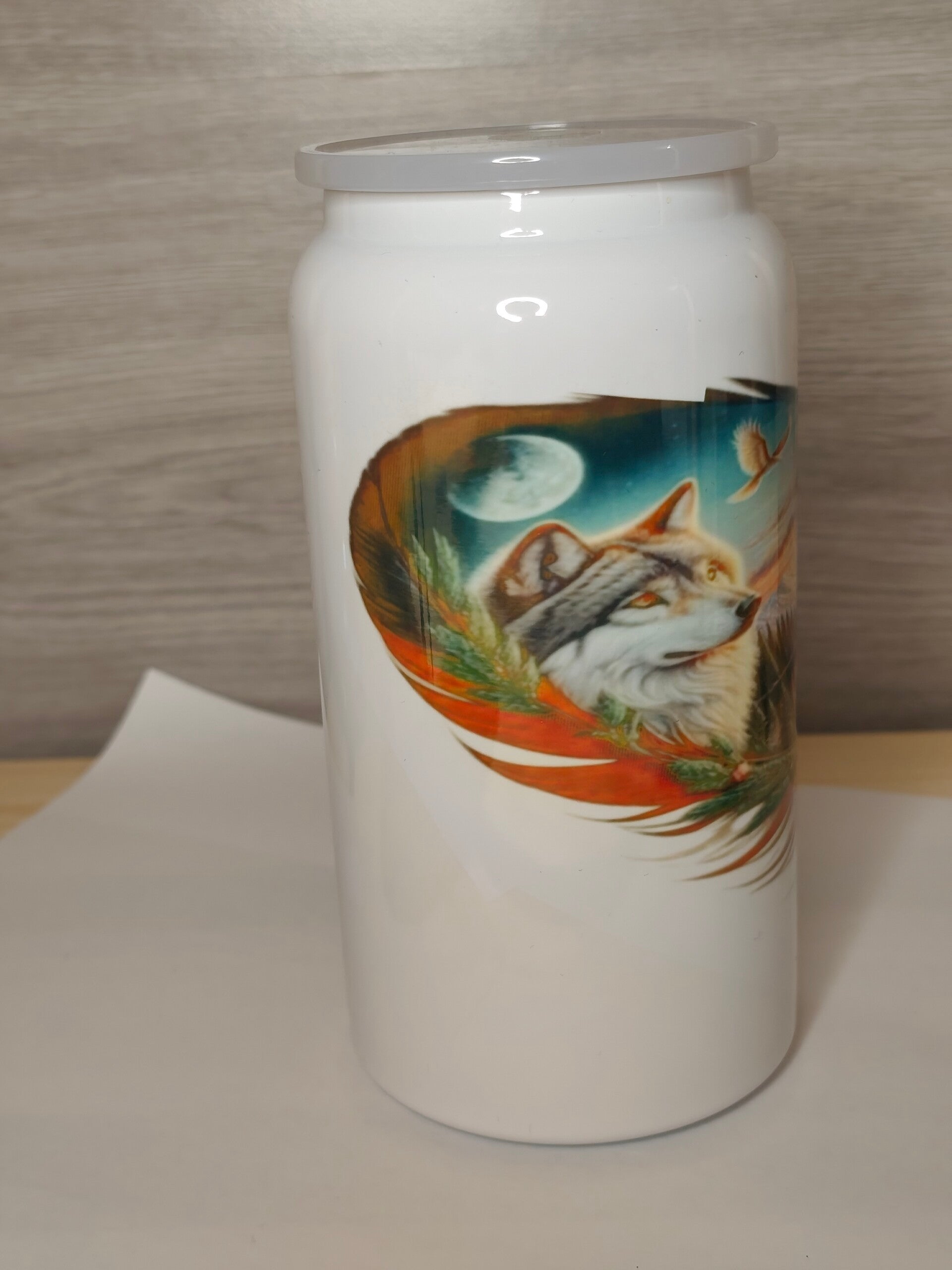 16oz Edelstahl-Becher mit Sublimation Wolf/Feder