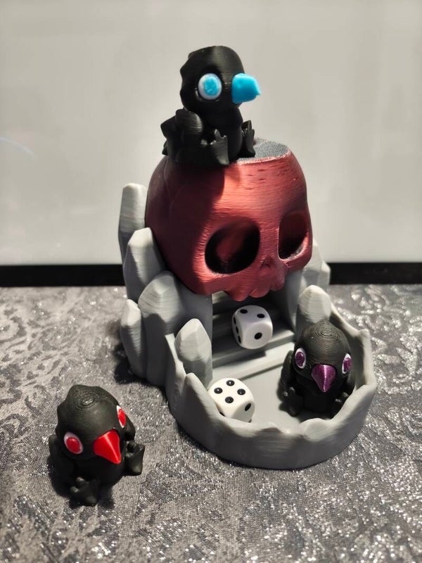 3D-Druck Würfelturm Totenkopf + 3 Raben