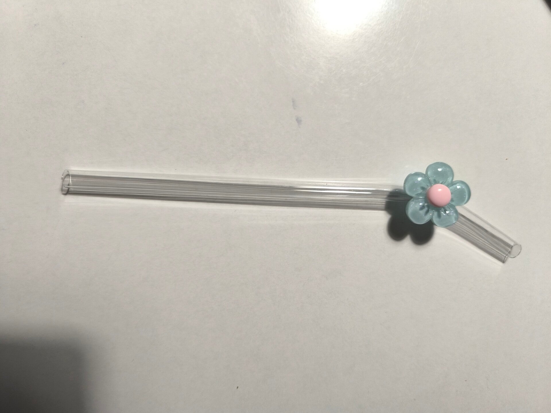 Strohhalm Gebogen mit Blume Blau