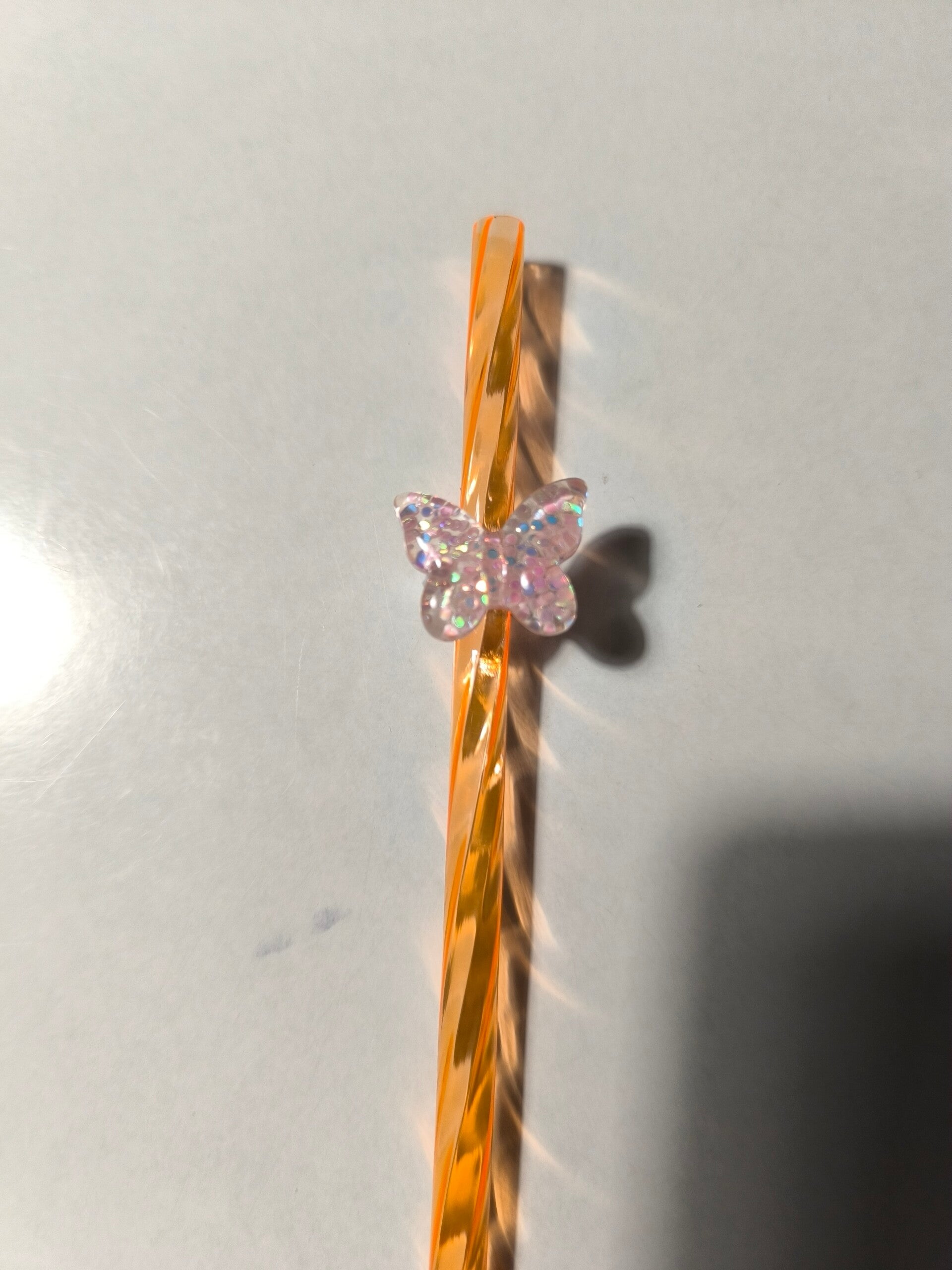 Strohhalm Gerade mit Schmetterling Orange