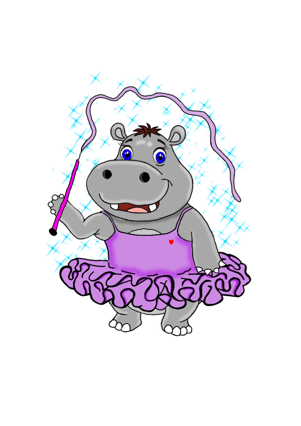 Kawaii-Stil Aufkleber – Nilpferd im Tütü