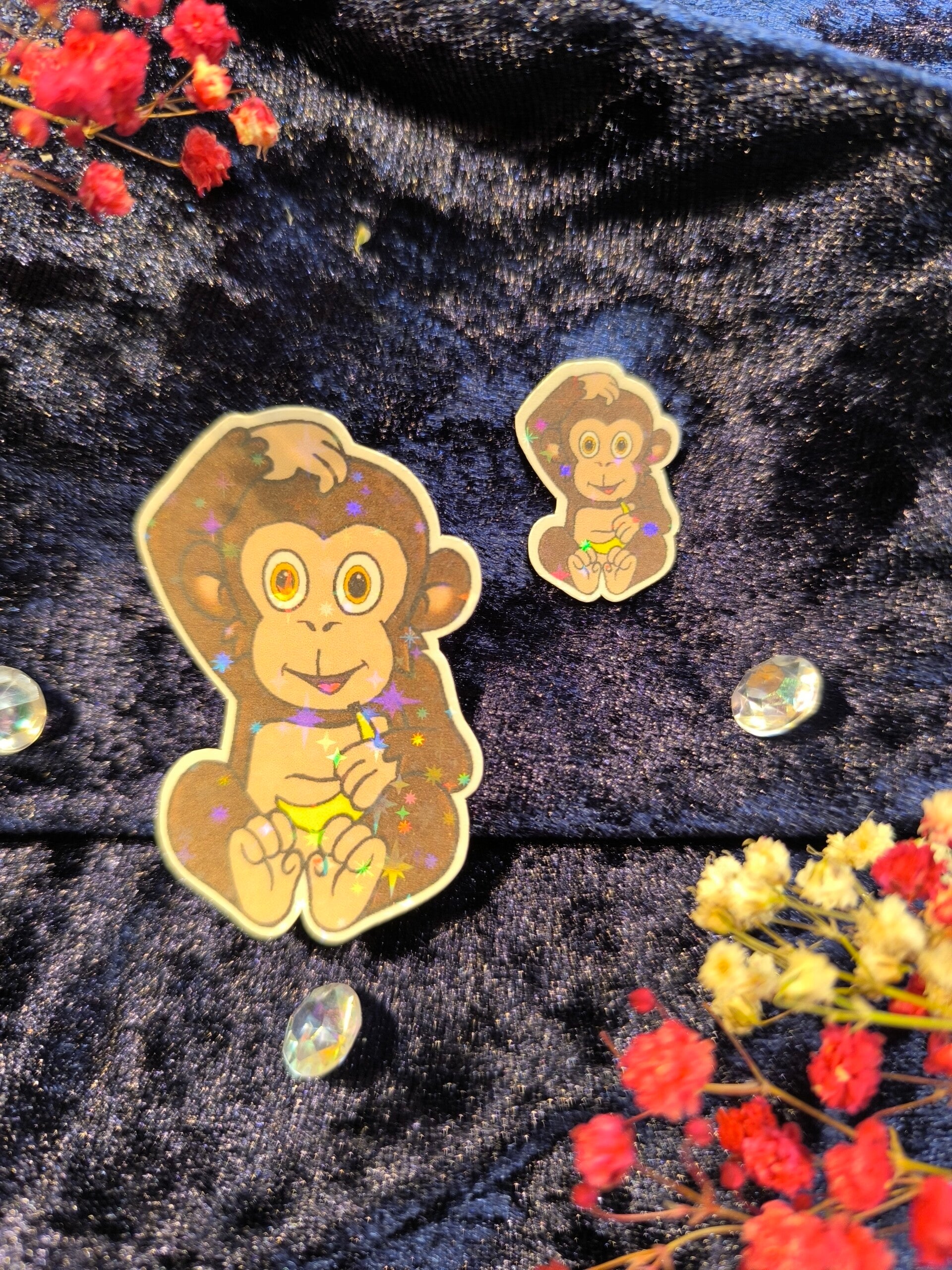 Kawaii-Stil Aufkleber – Affe mit Banane