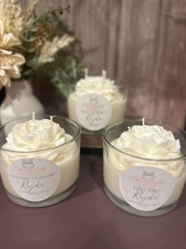 16 oz candle with Rose topper