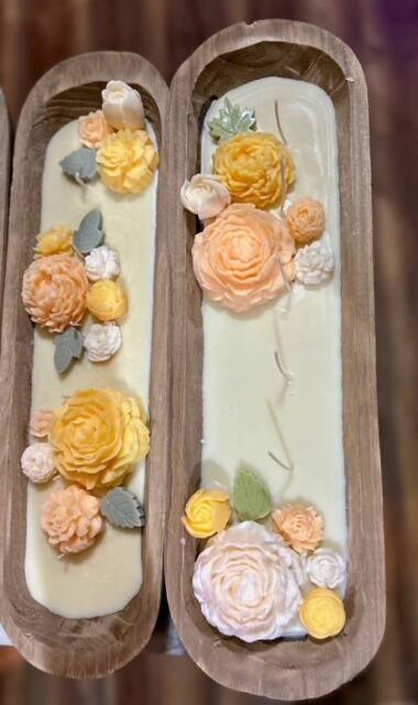 Dough Bowl Candles with wax flowers