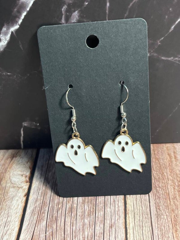 Enamel ghost hook earrings
