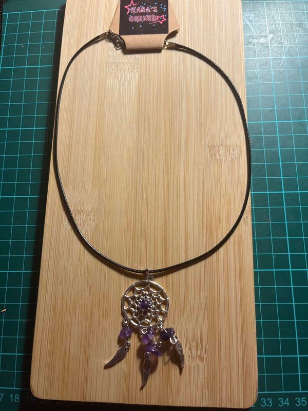 Dream catcher necklace purple