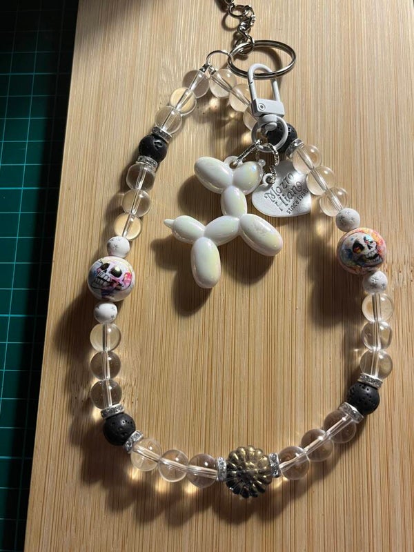 Balloon dog white and black bag charm