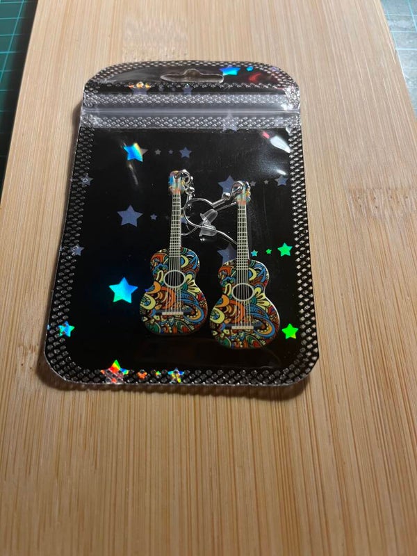 Acrylic guitar fish hook earrings
