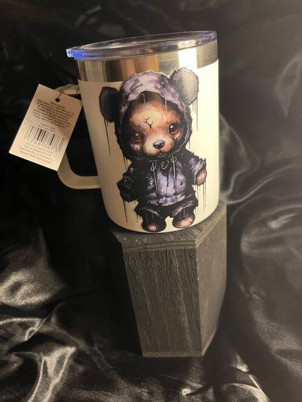 Metal insulated travel mug creepy bear