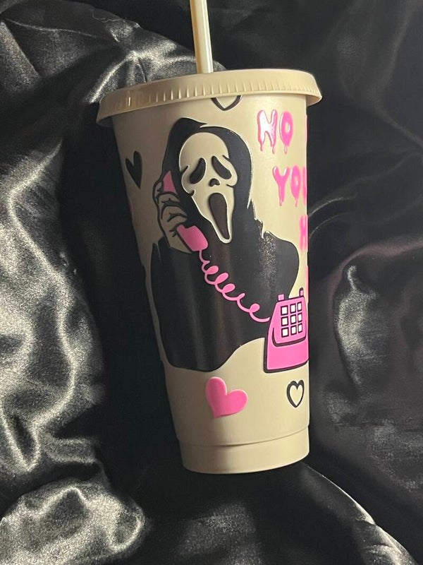 Cold cup with straw and lid 24oz ghost face