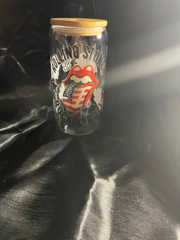 Glass tumbler rollin stones