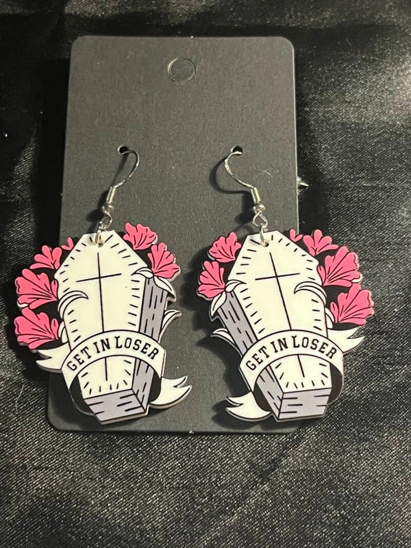 Acrylic coffin pendant earrings