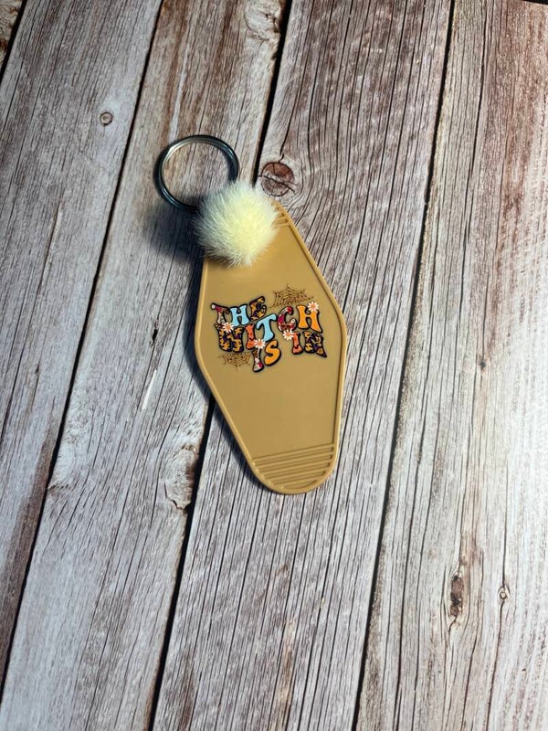 Acrylic hotel style keyring with pom