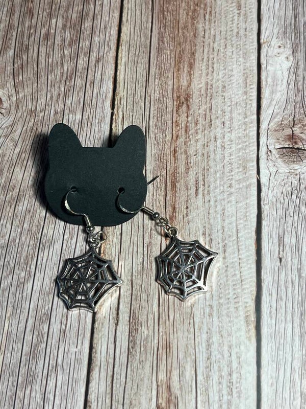 Spider web metal charm earrings