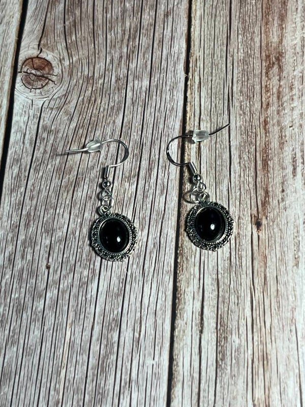 Beautiful black and silver hook earrings