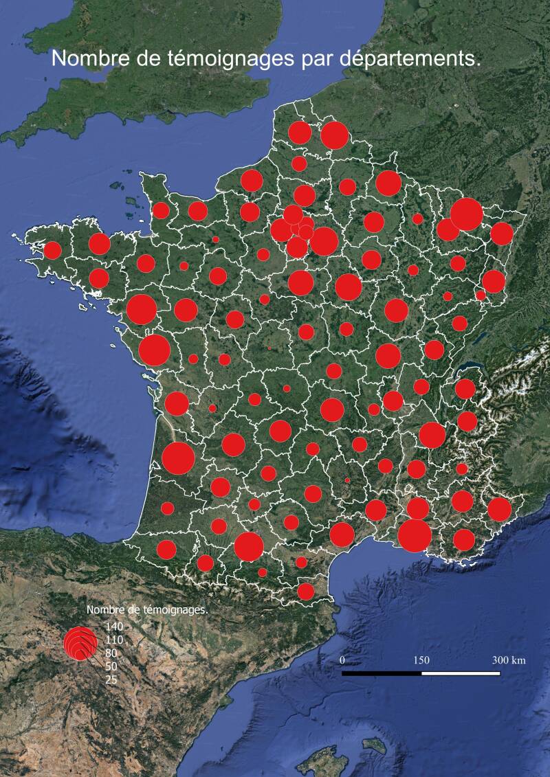 Nombre de témoignages par départements