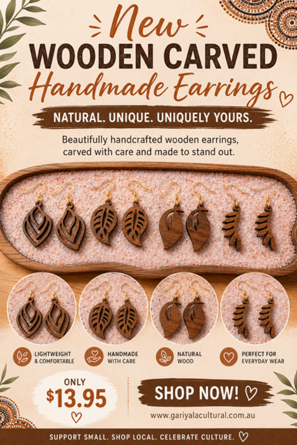 New Wooden Carved Handmade Earrings