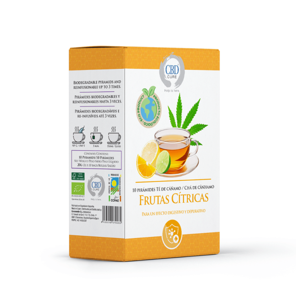 Frutas Cítricas · Infusión ecológica de cannabis CBD Cure · Sabor cítrico y refrescante