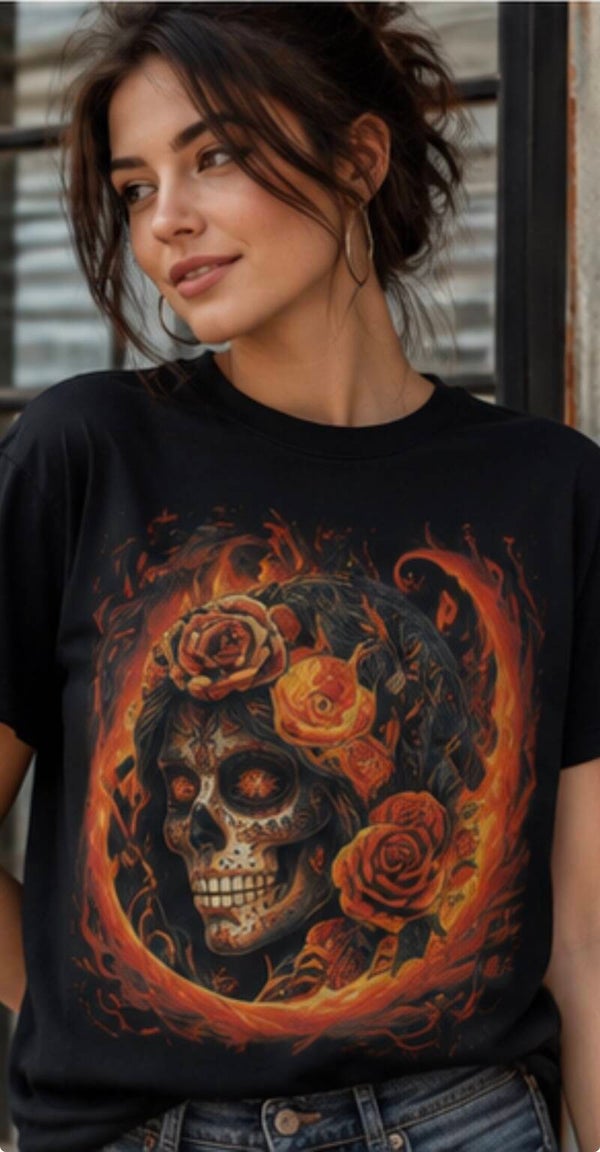 Half Tone-Skull-Roses