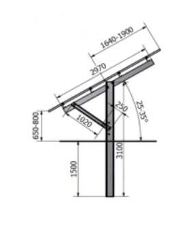Konstrukcja naziemna jednopodporowa 12 modułów ( Dla modułów o długości 1640 do 1910)