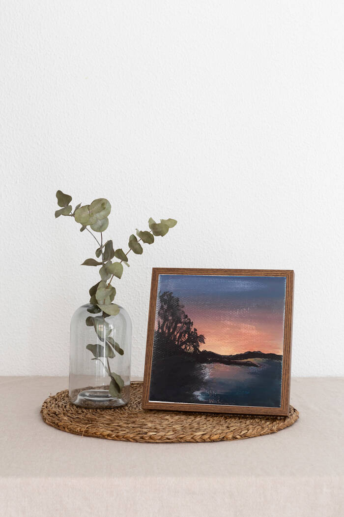 COUCHER DE SOLEIL - Peinture acrylique sur mini toile / format 7x7cm