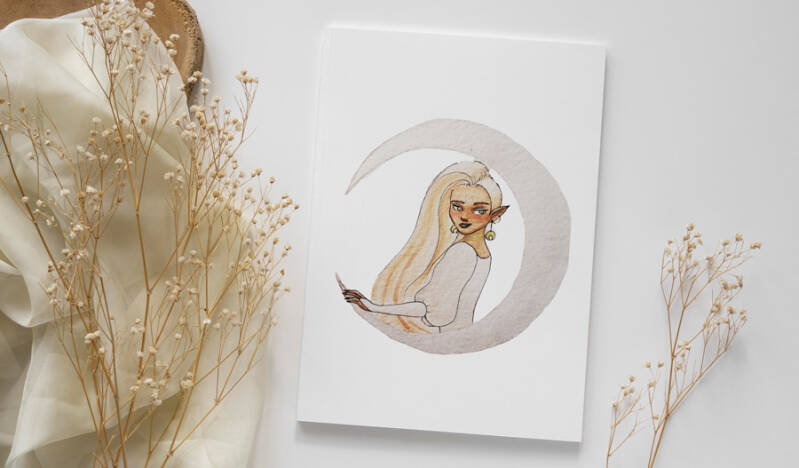 LUNAIRE - Aquarelle et aquarelle brillante sur papier / format A