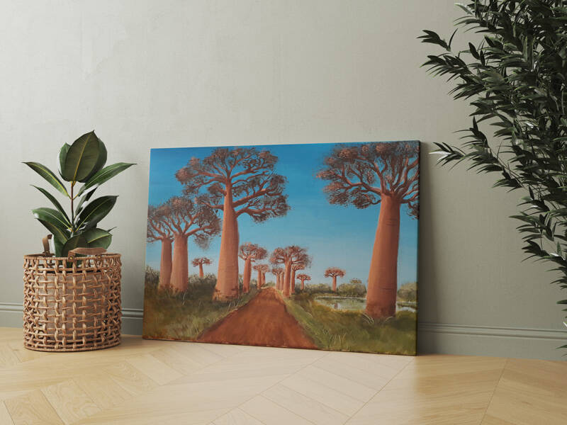 L'ALLÉE DES BAOBABS - Peinture acrylique sur toile / format 22cmx35cm