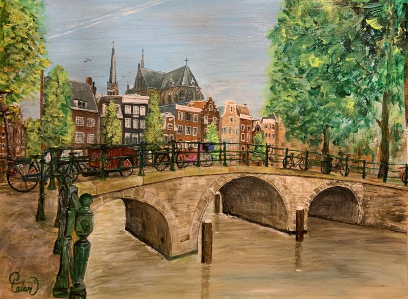 Painting canal amsterdam