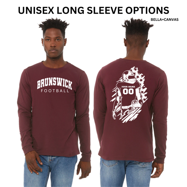 BJR Fan Apparel- Brunswick Football Personalized Unisex Long Sleeve (Bella+Canvas)