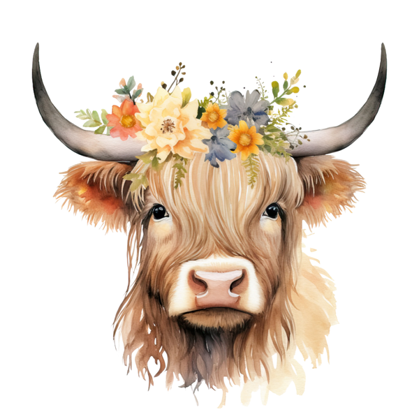Highland Cow with Flowers Short Sleeve T-Shirt